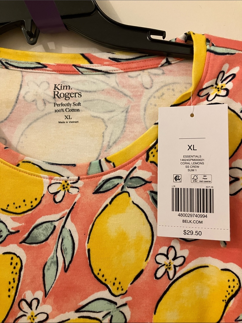Kim Rogers Coral Pink Lemon Print Tee - Picture 2 of 2